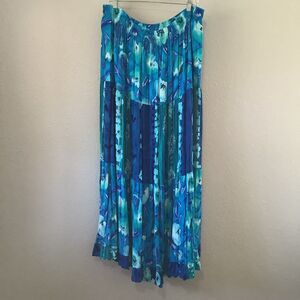 Vintage Blue Mermaidcore Floral Patchwork Bohemian Hippie Festival Maxi Skirt XL